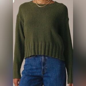 MAKE AN OFFER - J CREW Olive Crewneck Knit Marina Rib Cuff Fisherman Sweater